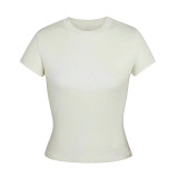 top T-shirt short sleeve stretch slim fit Kylie style ribbed pure cotton crew neck base shirt