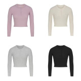 -style long-sleeve T-shirt, new waffle series knitted pullover top, slimming effect