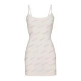 rhinestone letter logo tight-fitting bodycon slip dress sexy lace dress