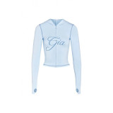 Slim-fit hooded zip-up short jacket and pants set with letter print and contrast stitching