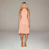 MILKY SHEER high-neck sleeveless pleated dress, slim fit, pure and alluring hot girl style