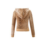 x VON DUTCH leopard print embroidered logo zip-up hooded jacket and pants set