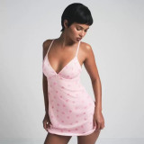Valentine's Day Rosé-style camisole dress V-neck velvet lace heart print nightdress