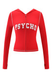Slim-fit hooded zip-up short jacket and shorts set with letter print and contrast stitching