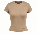 top T-shirt short sleeve stretch slim fit Kylie style ribbed pure cotton crew neck base shirt