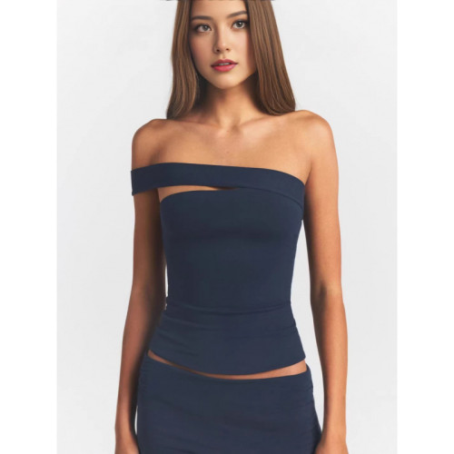 new summer women's clothing, solid color slim-fit short dress, fashionable asymmetrical neck strapless off-shoulder tank top for women