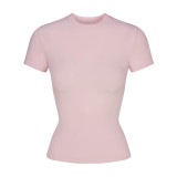 Correct  COTTON JERSEY  European and American style angled waist short-sleeved T-shirt base top
