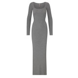 -style pure and alluring slim-fit bodycon black square-neck long-sleeve dress for women