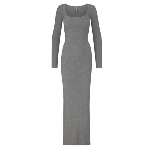 -style pure and alluring slim-fit bodycon black square-neck long-sleeve dress for women