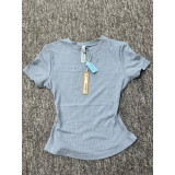 top T-shirt short sleeve stretch slim fit Kylie style ribbed pure cotton crew neck base shirt