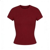 top T-shirt short sleeve stretch slim fit Kylie style ribbed pure cotton crew neck base shirt