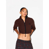 25 Fall/Winter New Top, Stand Collar, Loose Fit, Drawstring Zipper Short Sweatshirt, Fashionable Hot Girl Sporty Style