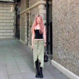 European and American street style sexy elastic metal buckle patchwork camisole crop top