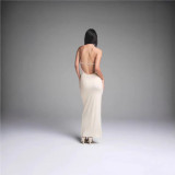 -style CLOUD HALTER LONG DRESS sexy halter neck sleeveless backless dress