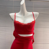 [New Hot Item] 's new layered lace wide-brimmed tank top long dress, faux two-piece - no returns or exchanges