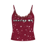 Christmas limited edition lace camisole top, slim fit, can be worn as an outer layer, home wear set