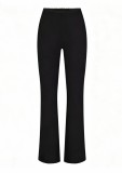 stretch ribbed knit high-waisted pants with square neckline and lace trim