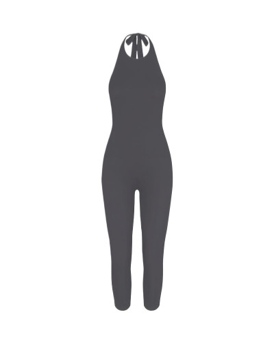 New Arrival: 's New Model - Deep Backless Halter Neck Strap Bodysuit Slim Fit Jumpsuit
