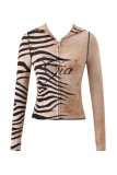Slim-fit hooded zip-up short jacket and shorts set with letter print and contrast stitching