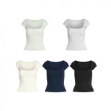 COTTON JERSEY SCOOP NECK T-SHIRT French square neck short-sleeve T-shirt
