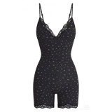 FITS EVERYBODY LACE TRIANGLE ONESIE lace suspender jumpsuit shorts