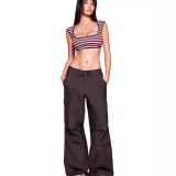 Two-tone striped ultra-short sleeveless tank top RICA work pants