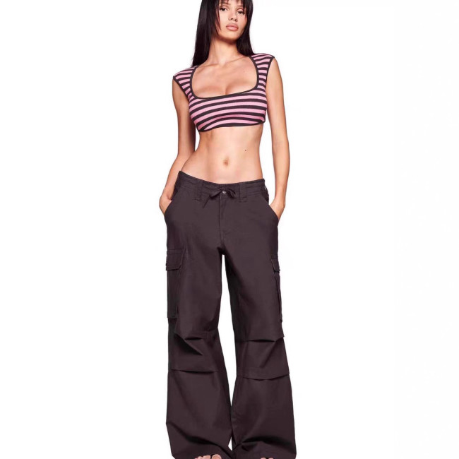 Two-tone striped ultra-short sleeveless tank top RICA work pants