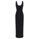 SOFT LOUNGE Lace Floral Stretch Dress Ribbed Backless Strap Long Dress