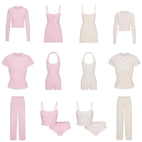 -style European and American sexy LOGO POINTELLE Valentine's Day floral hollow-out cotton set