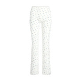 stretch ribbed knit high-waisted pants with square neckline and lace trim