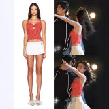 Yu Shuxin's same style niche design spicy girl heart-shaped polka dot halter neck tank top/short skirt