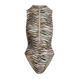 SIGNATURE SWIM BIKINI TOP sexy zipper top leopard print one-piece swimsuit