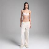-style European and American sexy LOGO POINTELLE Valentine's Day floral hollow-out cotton set