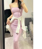 Niche *  sexy and alluring hot girl dress, slim-fit, figure-flattering, strapless long dress with a high-end feel and body-hugging design
