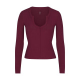 -style ribbed open small U-neck SOFT LOUNGE base shirt long-sleeve T-shirt women's top