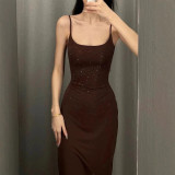 sexy backless rhinestone dress with a zippered hem that can be slit, waist-cinching, bodycon, and strapless