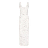 SOFT LOUNGE Lace Floral Stretch Dress Ribbed Backless Strap Long Dress