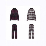 OVERSIZED DOUBLE WAISTBAND plaid loose casual shirt jacket double-waisted long pants