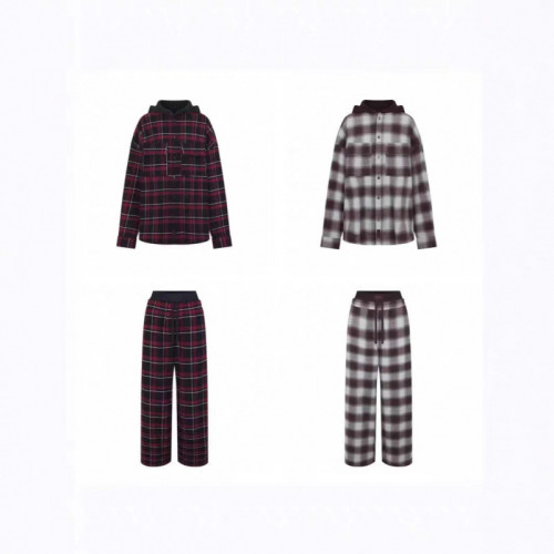 OVERSIZED DOUBLE WAISTBAND plaid loose casual shirt jacket double-waisted long pants