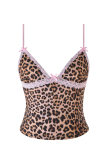 Summer new women's leopard print color-blocking sexy camisole slim-fit lace patchwork short top