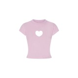 Valentine's Day limited edition pink heart cutout short-sleeve T-shirt and long pants jumpsuit