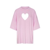 Valentine's Day limited edition pink heart cutout short-sleeve T-shirt and long pants jumpsuit