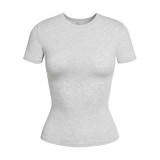 Correct  COTTON JERSEY  European and American style angled waist short-sleeved T-shirt base top