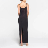 sexy backless rhinestone dress with a zippered hem that can be slit, waist-cinching, bodycon, and strapless
