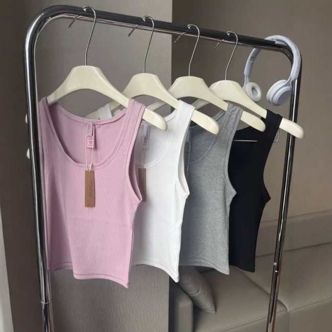 -style U-neck ribbed tank top, slim-fit solid color, suitable for both inner and outer wear, sports crop top