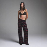 OVERSIZED DOUBLE WAISTBAND plaid loose casual shirt jacket double-waisted long pants