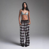 OVERSIZED DOUBLE WAISTBAND plaid loose casual shirt jacket double-waisted long pants