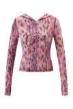 Slim-fit hooded zip-up short jacket and shorts set with letter print and contrast stitching