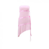 European and American sexy irregular dress in pink with sexy straps, strapless and diagonal lace trim