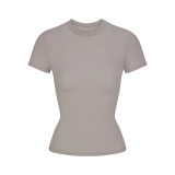 top T-shirt short sleeve stretch slim fit Kylie style ribbed pure cotton crew neck base shirt